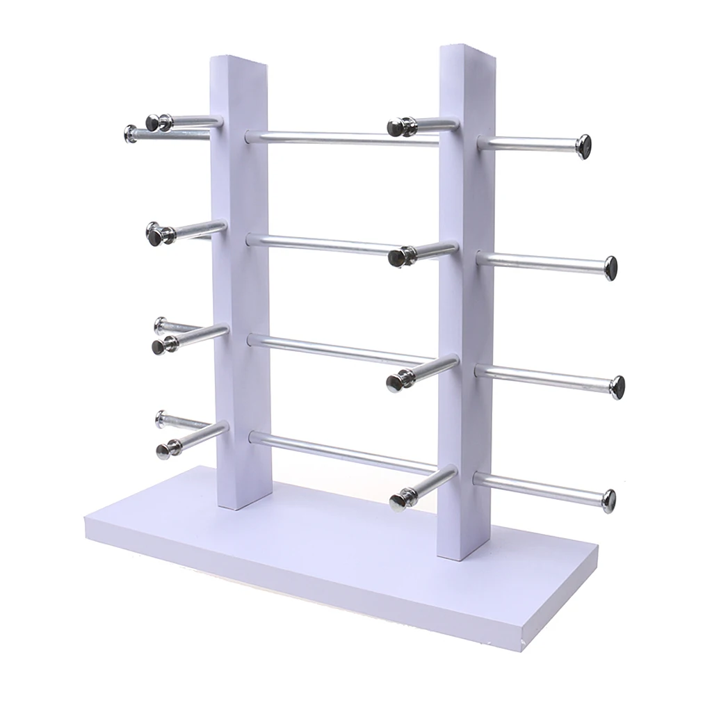 4-Layer Sunglasses Eyeglasses Display Wooden Frame Rack Stand Holder Organizer Finger Ring Wedding Band Display -White