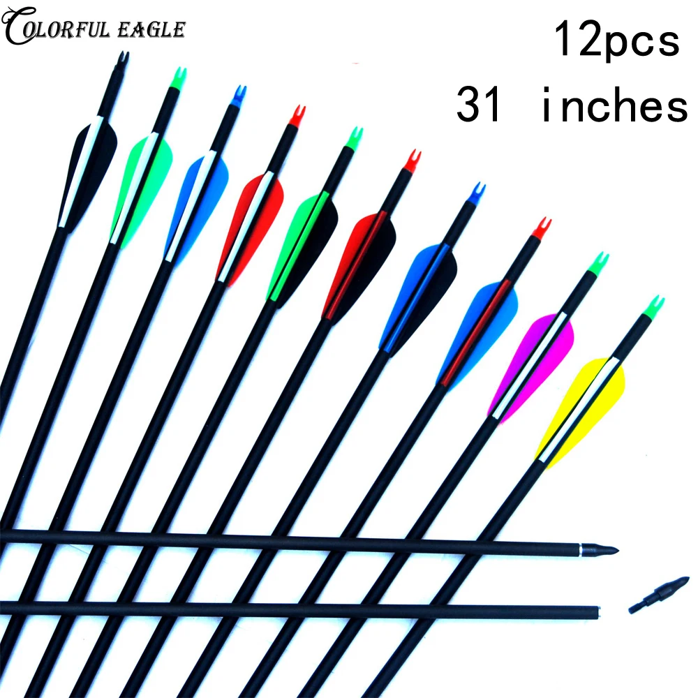 

12pcs/lot 31inches Spine 500 3" Feather Target Practice Archery Mix Carbon Arrows for Hunting Compound &Recurve Bow Arrow