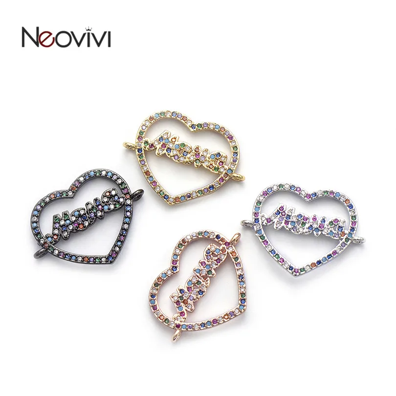 

Neovivi Love Mom Heart Charm DIY Hollow MaMa Letter Charms Bead for Jewelry Making Micro Pave Colorful Zircon Mother Women Gift