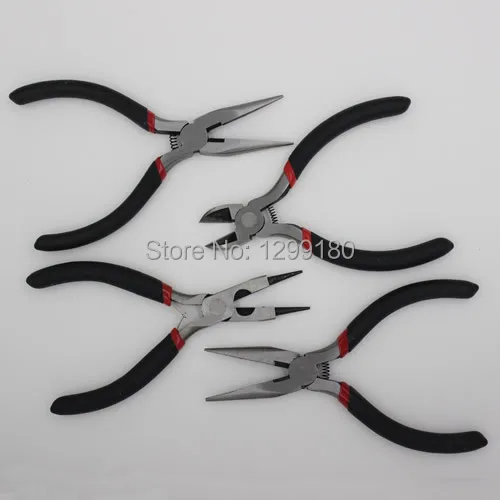 

4pcs/lot Black Metal Mini Jewelry Pliers Cutter Chain Round Bent Nose Beading Making Repair Tool Kit For DIY Jewelry Tool K2155