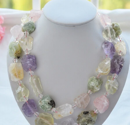 

Miss charm Jew1563 nature 2row 21" 32MM multicolor crude ore crystal necklace