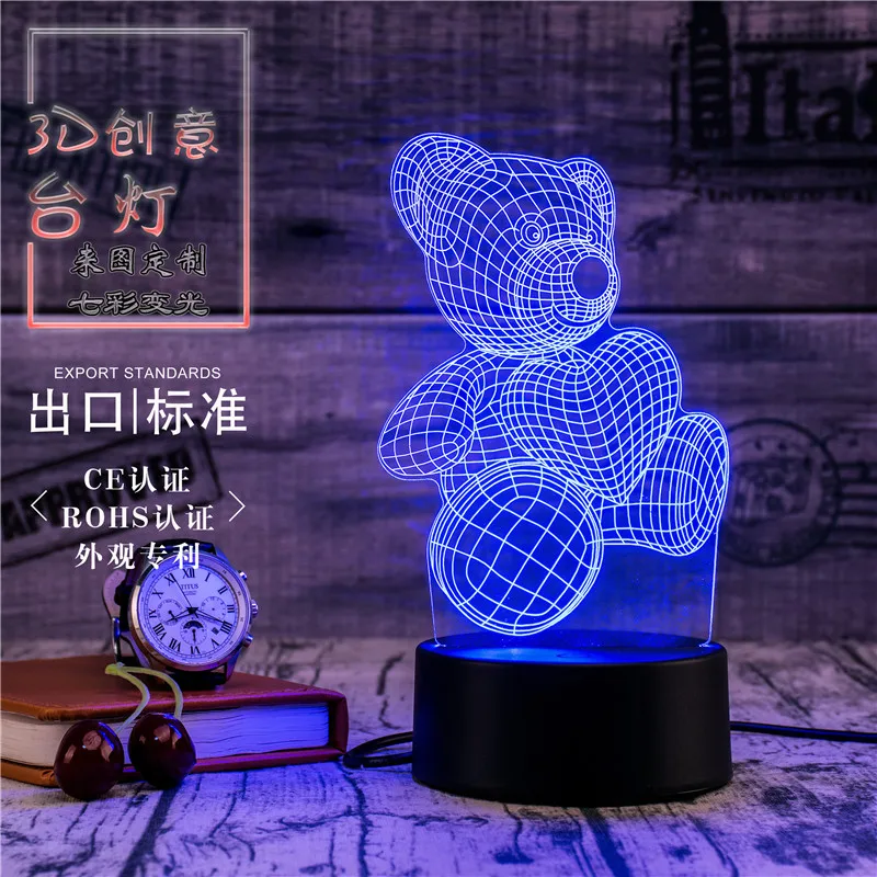3D светодиодный светильник Novety креативный подарок ночник настольная лампа Love Bear