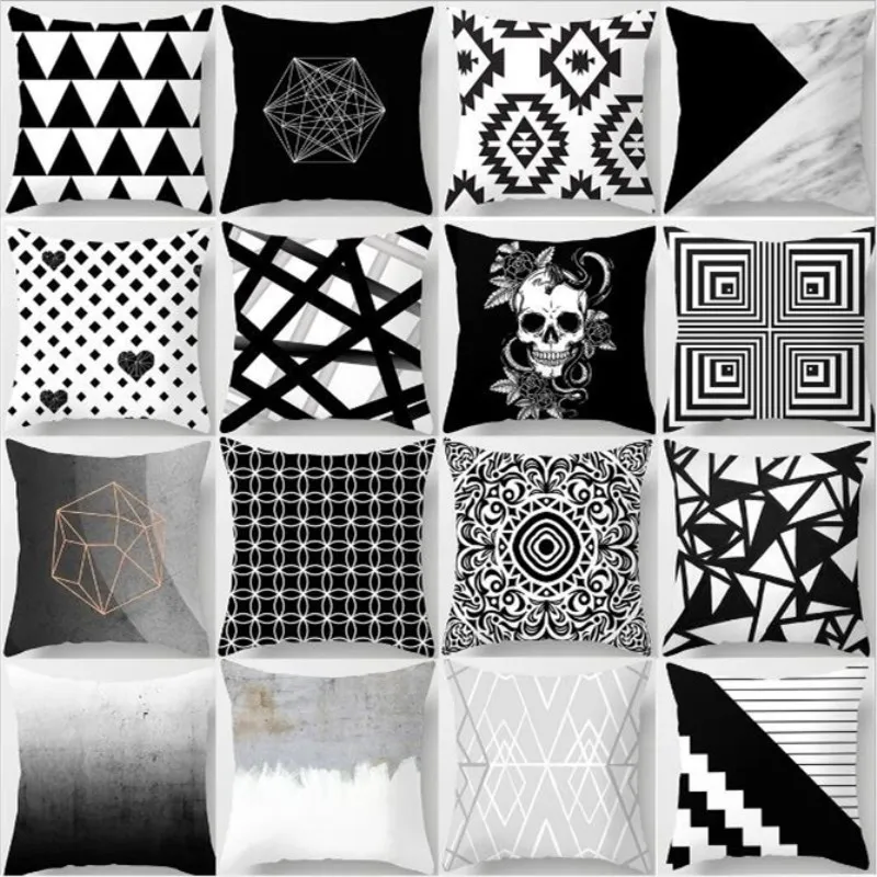 

45x45cm Nordic Black White Geometric Cushion Cover Polyester Throw Pillowcases Seat Office Car Sofa Home Decorative Pillow Case