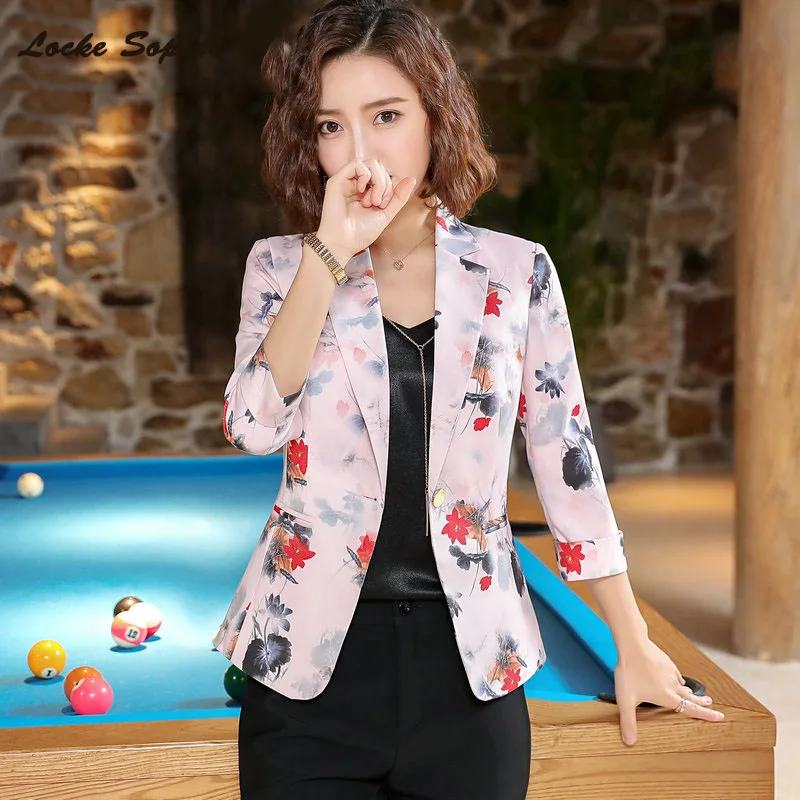1pcs Women's Plus size Blazers coats 2019 Summer cotton blend Prints Splicing Small Suits jackets ladies Skinny Blazers Suits