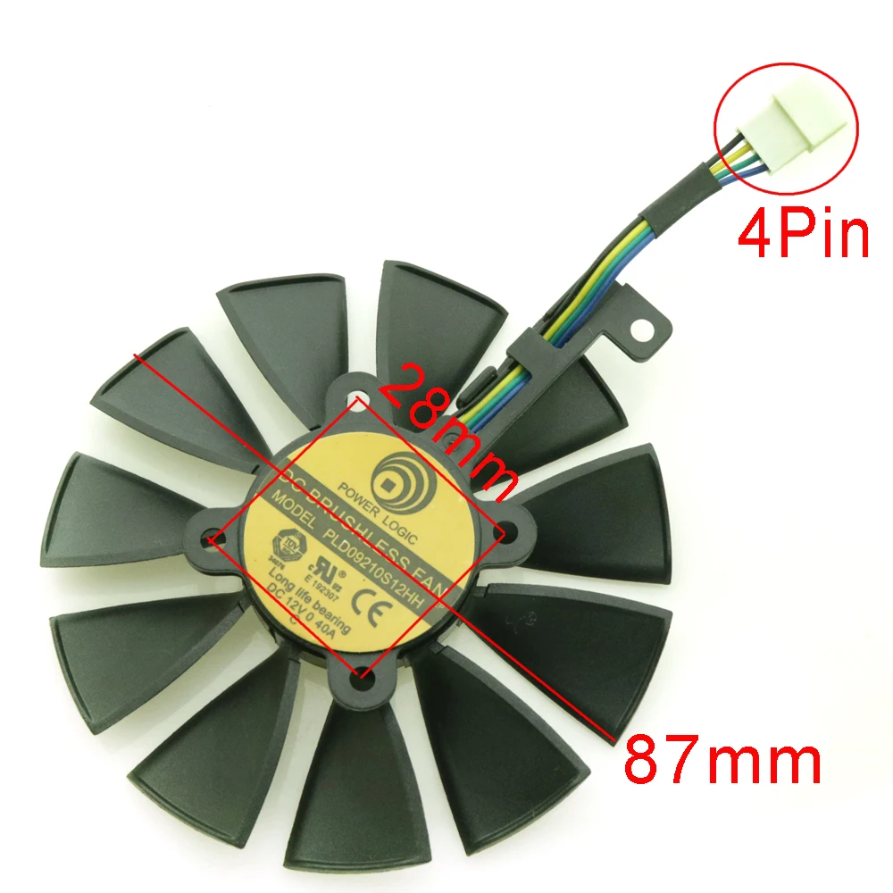 Ventilador de Refrigeração para Asus fã da Placa Novo Strix Gtx1060 oc 1070 1080 Gtx 1080ti rx 480 Rtx2060 Gráfica 87mm Pld09210s12hh Pld09210s12m - Imagem 4