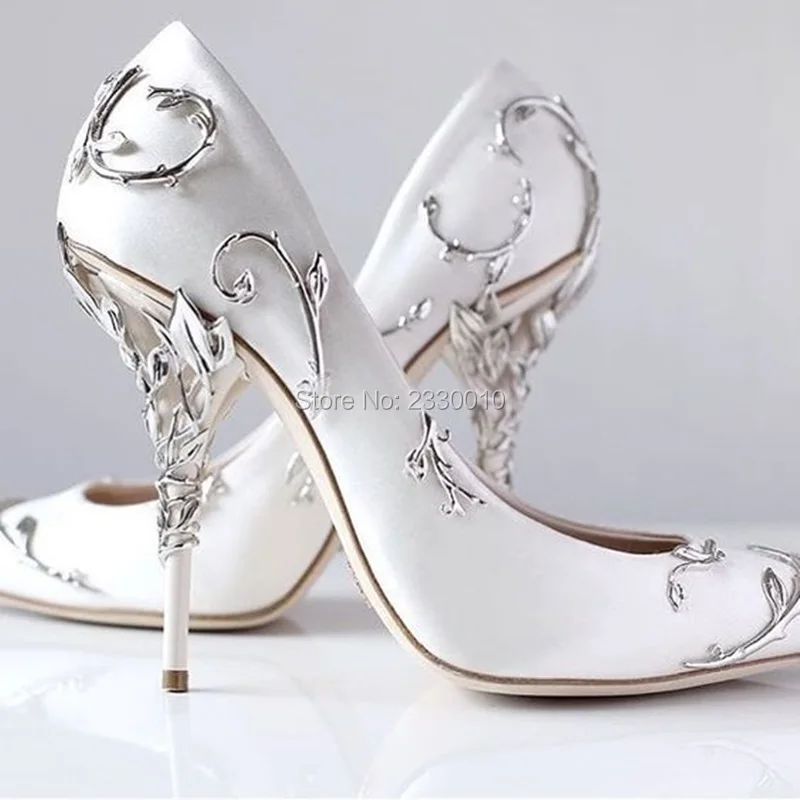LTTL Ornate Filigree Leaf Women Pumps Fashion Chic Satin Stiletto Heels
