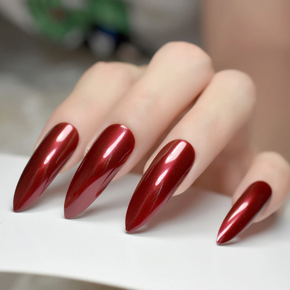 Ongles En Gel Rouge Bordeaux Faux Ongles Stiletto Extra Longs Et Pointus, Pointes Rouge Bordeaux, Gel,  Fête, Salon, Nail Art - Faux Ongles - AliExpress