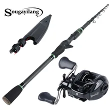 Sougayilang 1.8m 2.1m teleskopik karbon taşınabilir olta ile Baitcasting Reel Combo tatlısu seyahat bas sazan balıkçılık