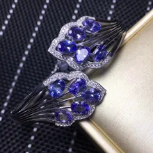 Натуральный голубой танзанит драгоценный камень браслеты браслет из натурального драгоценного камня 925 стерлингового серебра для женщин Элегантный Лист обнимает вечерние изысканные юверирные украшения