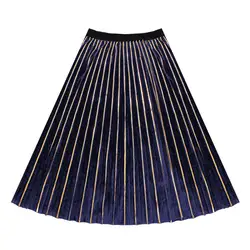 Бархатная плиссированная юбка для осени и зимы 2018, длинные полосатые юбки трапециевидной формы