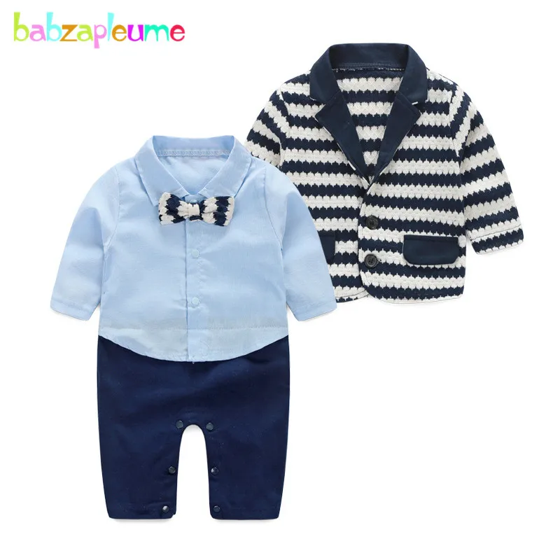 Весенне-осенние комплекты одежды из 2 предметов для новорожденных 0-24 месяцев, пиджак в полоску+ Костюм Джентльмена, детский комбинезон, одежда для малышей, одежда для мальчиков, BC1157