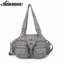 Ainvoev/женская сумка из искусственной кожи с эффектом стирки; сумки на плечо; Повседневная сумка-мессенджер; модная однотонная вместительная сумка-хобо для женщин