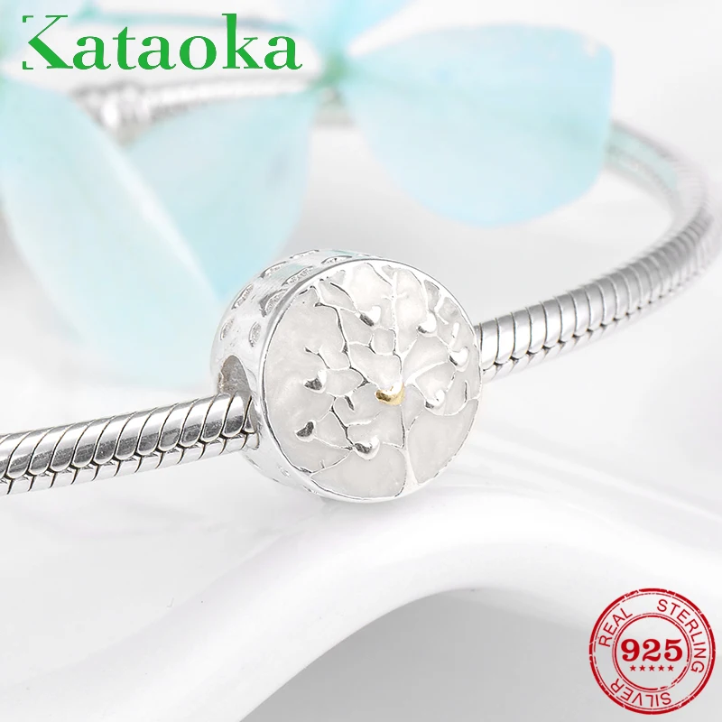 

Real 925 Sterling Silver charms Tree of life Bead white Enamel round shape Fit Original Pandora Charm Bracelet Jewelry making