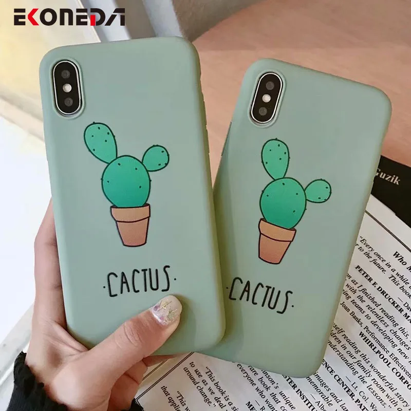 

EKONEDA Cute Cactus Case For iPhone 7 Plus 6 6S 8 Plus Case Silicone Thick Matte Soft Cover For iPhone XS Max XR X Case