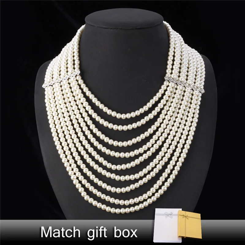 Maxi Necklace Pearl Jewelry Big Necklace Women Fashion Jewelry Vintage Trendy Collar Wedding Multi-layer Necklaces N389