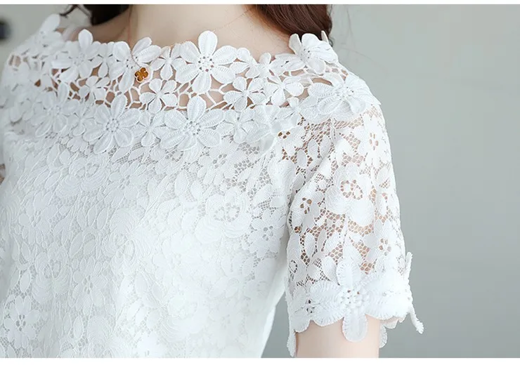 Flower Lace Tops And Blouses Women Tops Femme 2018 Fashion Summer Short Sleeve Ladies Shirts White Renda Blusas Femininas (11)