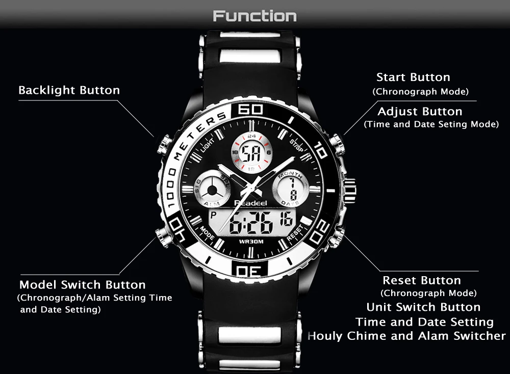 Readeel модные брендовые мужские спортивные часы со светодиодным дисплеем цифровые и аналоговые часы армейские военные водонепроницаемые мужские часы Relogio Masculino