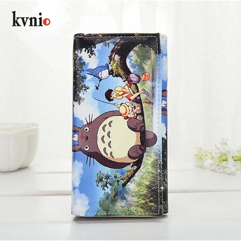 

KVNIO Cartoon Printed Totoro Purse Women Card Purse Fold Long Wallet Men Multifunctional PU Leather Kawaii Wallet Unisex 17Color
