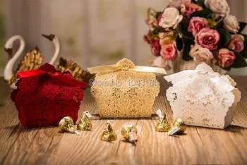

100 pcs Free Shipping Red/ White/ Gold Laser Cut Wedding Favor Boxes Wedding Candy Box Casamento Wedding Favors And Gifts