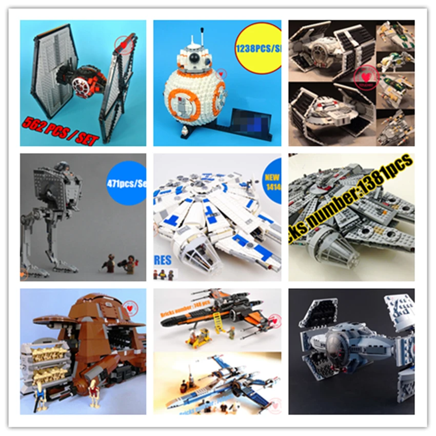 

New Star Wars series Tie Starfighter droid Toy fit legoings star wars Millennium Falcon bb8 figures Building Blocks bricks gift