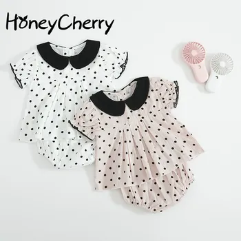 

Two-piece Suit Of Black Dot Round Collar Foam Sleeve Jacket And Trousers For Summer Infants And Girls In 2020