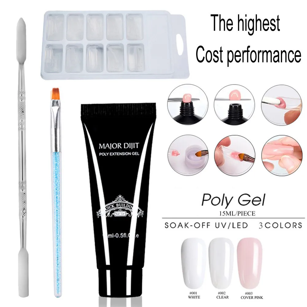 

15ml Poly Gel 100PCS False Nails Double-end Nail Pusher Dead Skin Brush Set Nail Extension 9 Colors Builder Gel Manicure Kit