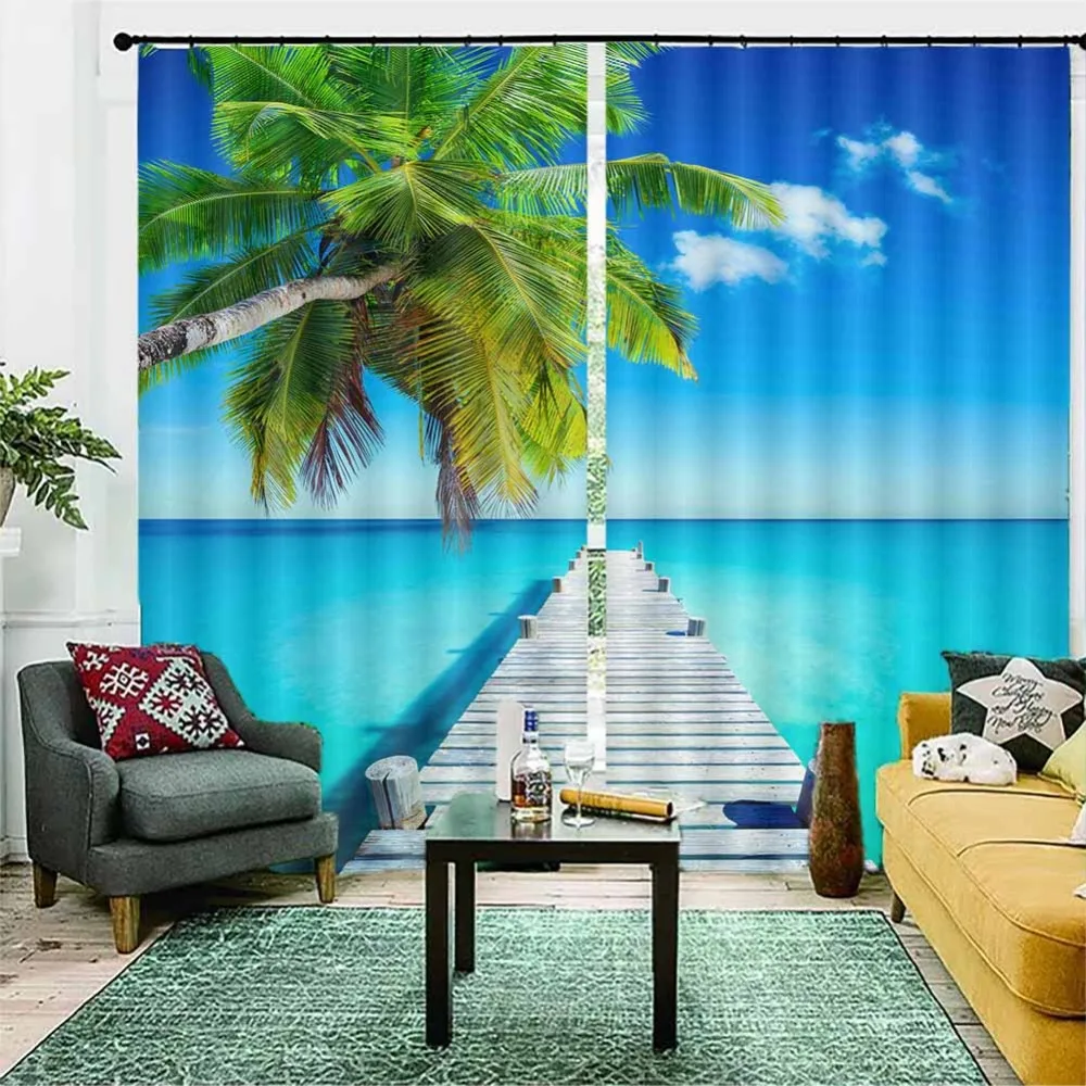 

Coconut Coast Serenity Shore 3D Window Curtains Living Room bedroom Drapes Rideaux factory Customized size shower Shading cloth