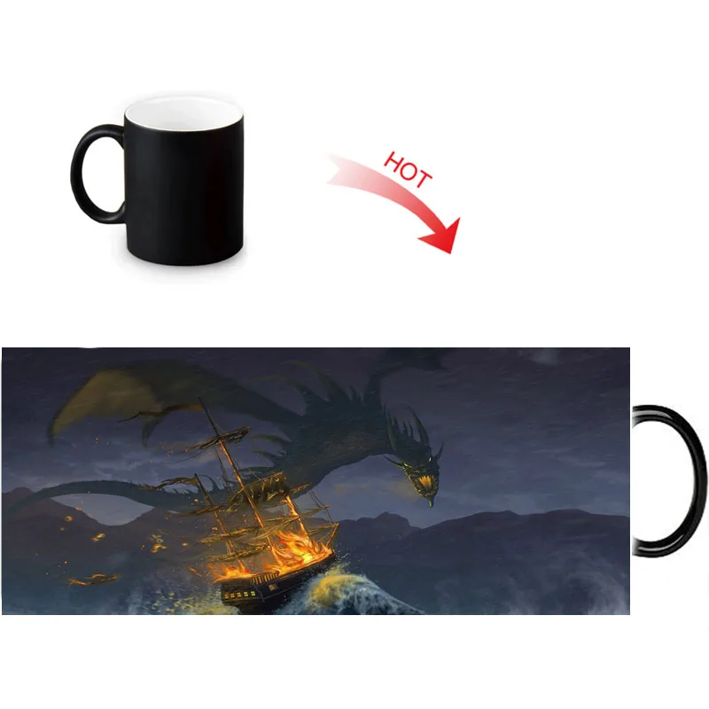 12 унций, дракон-Викинг, голова корабля, тепло, раскрывает магический Морф, кружка, меняющая цвет, кофе, молоко, чай, чашка, настраиваемые, горячие чувствительные морфинговые кружки