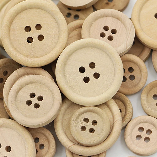 

50 Pcs Mixed Wooden Buttons Natural Color Round 4-Holes Sewing Scrapbooking DIY Clothes Buttons Sewing Accessories
