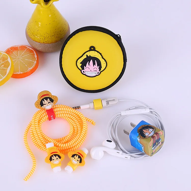 

Newest Cartoon Earphones Case Earphone Protector For iphone 5 6 7 8 USB Data Line Cable Winder Stickers Spiral Cord Protector