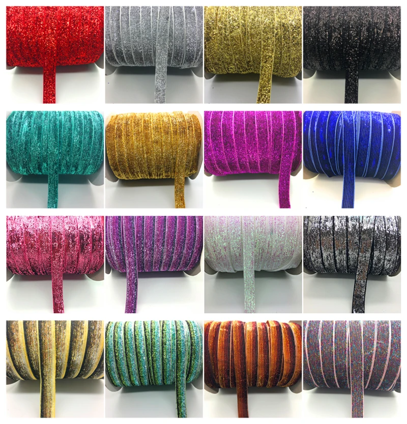 

Free shipping 5 yards/lot 5/8 "15mm Wide Glitter Velvet Ribbon Headband Clips Bow Wedding Decoration Pick Colors