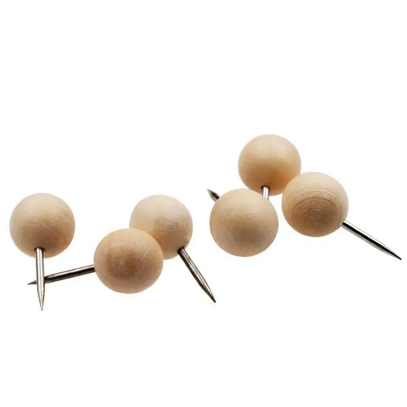 

130pcs Round Wood Decorative Push Pins, Wood Head and Steel Needle Point Thumb Tacks for Photos, Maps and Cork Boards