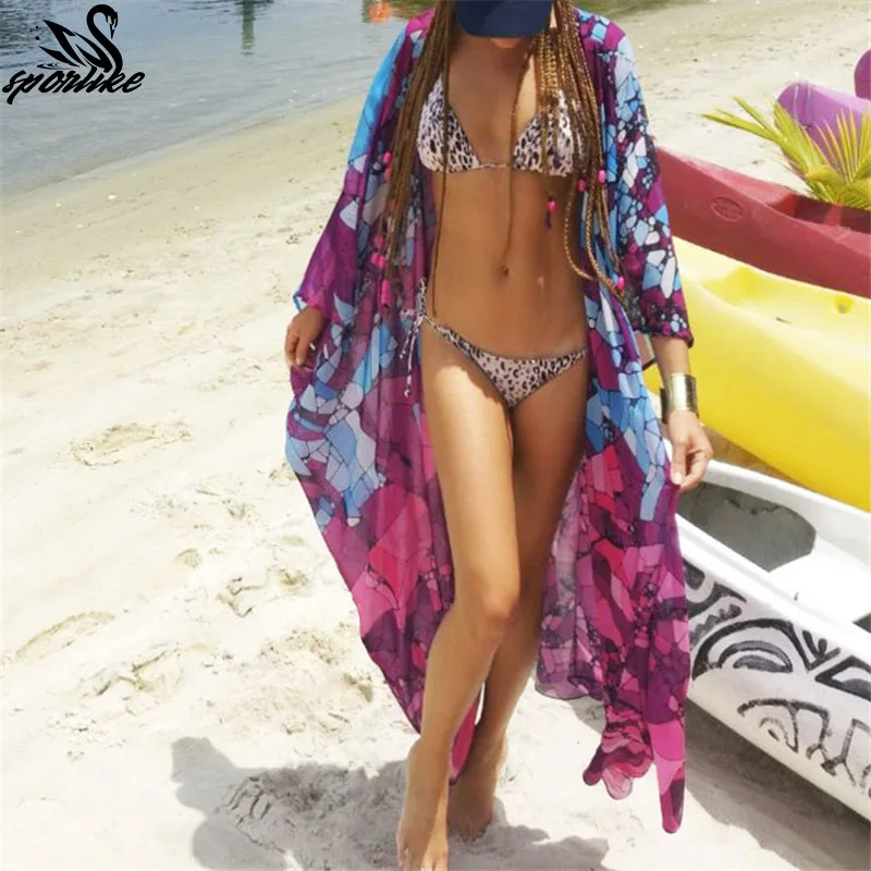 

Beach Dress Kaftan Pareo Sarongs Sexy Cover-Up Chiffon Bikini Swimwear Tunic Swimsuit Bathing Suit Cover Ups Robe De Plage