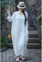 100% linen clothing women’s white senior pure 100% linen jacquard soft loose long-sleeve dress, female gown dress LinenAll YIJIU