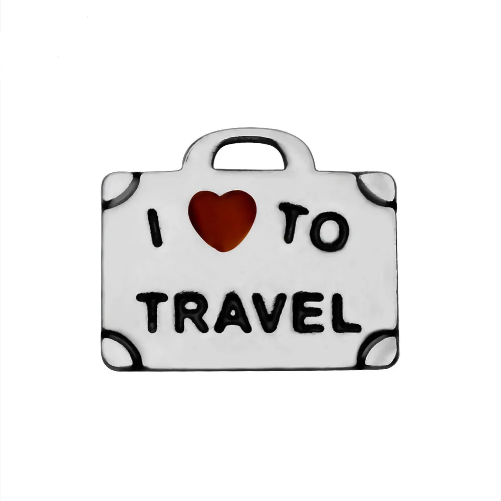 

I LOVE TO TRAVEL Charm Jewery 316L Stainless Steel Suitcase Pendant Charm Jewelry