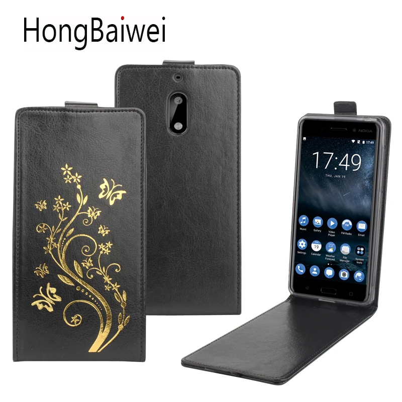 

HongBaiwei for Nokia 6 Case Leather Flower Henna Clear Flip Luxury Phone Case Cover for Nokia 6