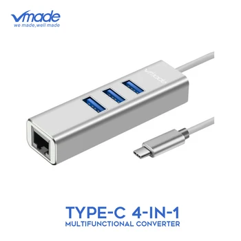

Vmade Type-C 3*USB 3.0 HUB with RJ45 Gigabit Ethernet LAN Port Converter for PC Tablets And More Type-C Extended USB 3.0 Adapter
