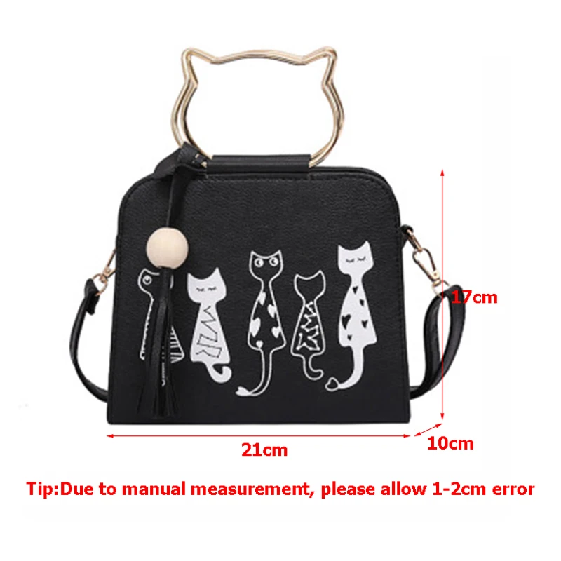 Women Handbag Cat Pattern PU Leather Female Single Shoulder Bags Cute Kitty Black Messenger Bag Ladies Fashion Tote Bolsa SS0347 (3)