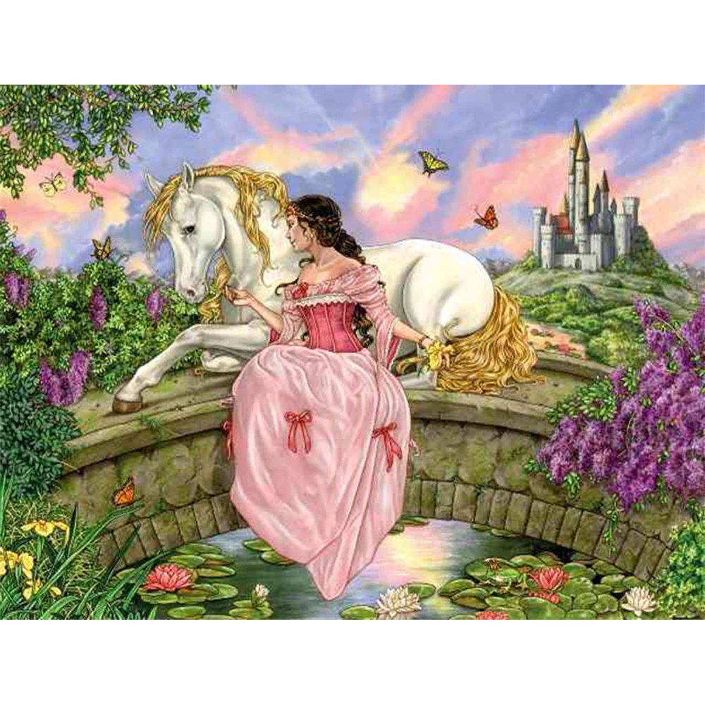 

LI LOYE 5D Diamond Embroidery Princess White Horse Diamond Painting Cross Stitch Full Round Home Decor Mosaic Gift Picture RT528
