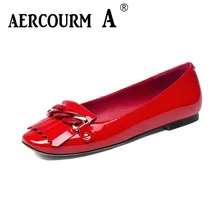 Aercourm A Spring Women Genuine Leather Shoes Female Cowhide Shoes Woman Soft Casual Women metal Shoes Red Black Low H839