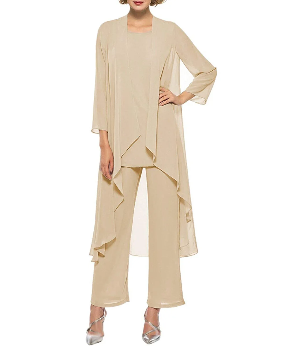 Vrouwen 3 pieces Ruches Chiffon Moeder van De Bruid Jurk broek pak Lange Mouwen met jacket outfit voor bruiloft bruidegom 2019 Vrouwen 3 pieces Ruches Chiffon Moeder van De Bruid Jurk broek pak Lange Mouwen met jacket outfit voor bruiloft bruidegom 2019