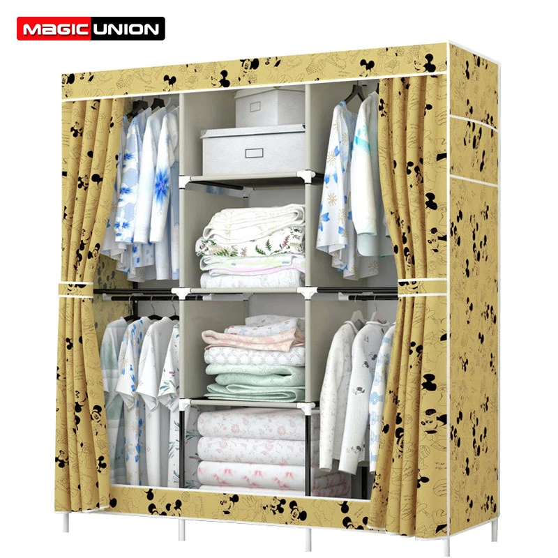 Us 39 99 50 Off Magic Union Simple Cloth Wardrobe Combination Closet Oxford Folding Steel Frame Large Wardrobe Storage Cabinet Bedroom Furniture In