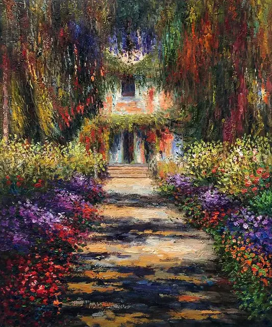 Garden Path At Giverny By Claude Monet Handpainted