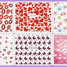 6 упак./лот переводка Нейл-арт ногтей Наклейка для переноса полное покрытие Поцелуй бабочки милое сердце, Любовь День Святого Валентина YU411-416