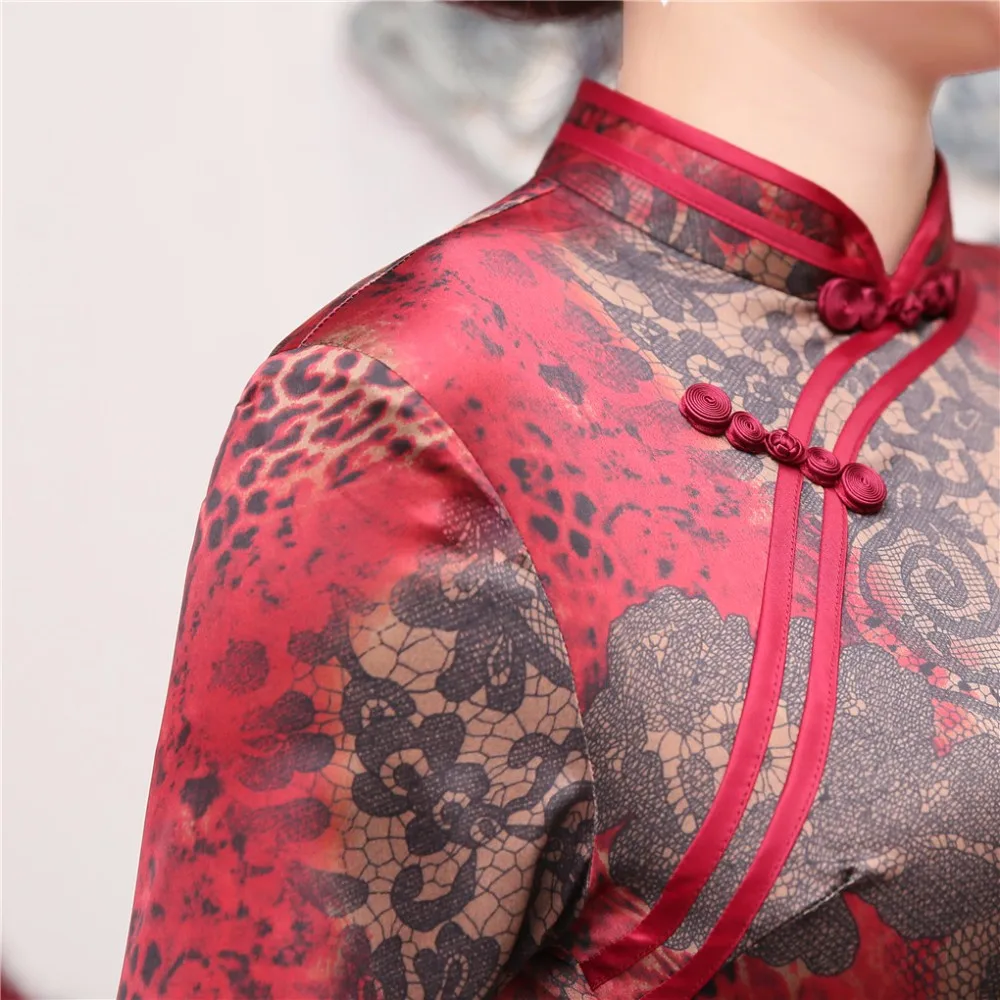 Шанхай история Высокое качество короткий рукав Для женщин Cheongsam Qipao платье китайское традиционное Костюмы из искусственного шелка Китай Qipao