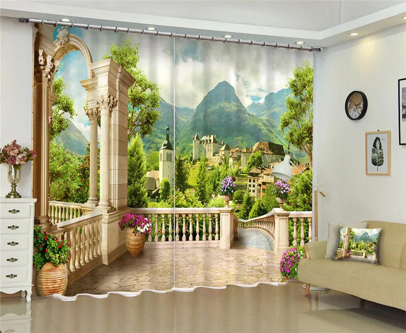 Modern Luxury Green lake scenery 3D Blackout Window ...