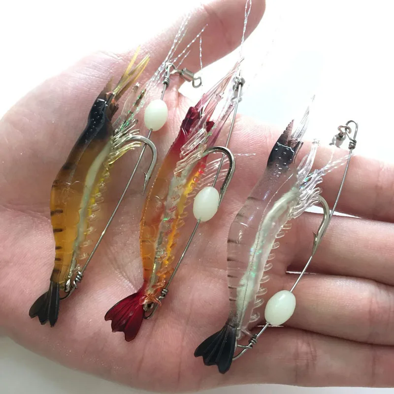 5 قطعة/الوحدة الروبيان لينة إغراء 9 سنتيمتر/6 جرام هوك يدور anzois الفقرة pesca الصيد الطعم الاصطناعي مع توهج sabiki الحفارات الصيد إغراء FU40