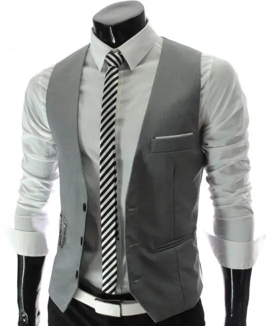 Лидер продаж, Новое поступление, весенний деловой мужской костюм, жилет с металлической цепочкой, v-образный вырез, приталенный модный мужской жилет, мужской повседневный Блейзер, жилет - Цвет: Серый