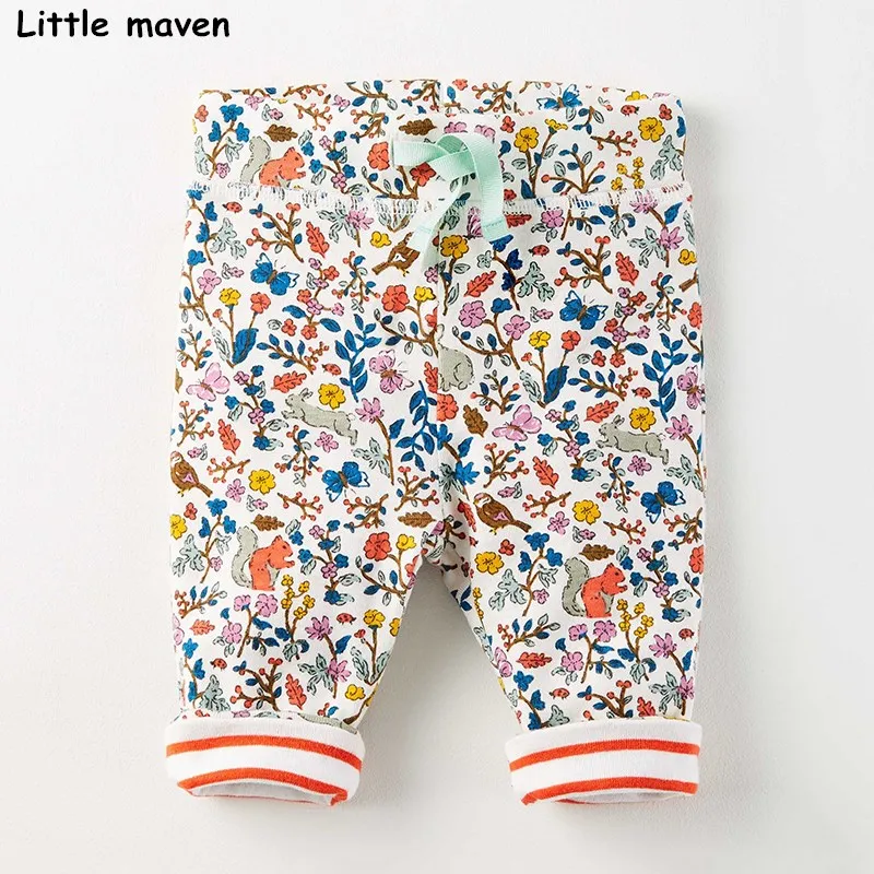 Little Maven/осень 2017 г. Девочка Хлопок Drawstring Штаны детская цветок детские штаны