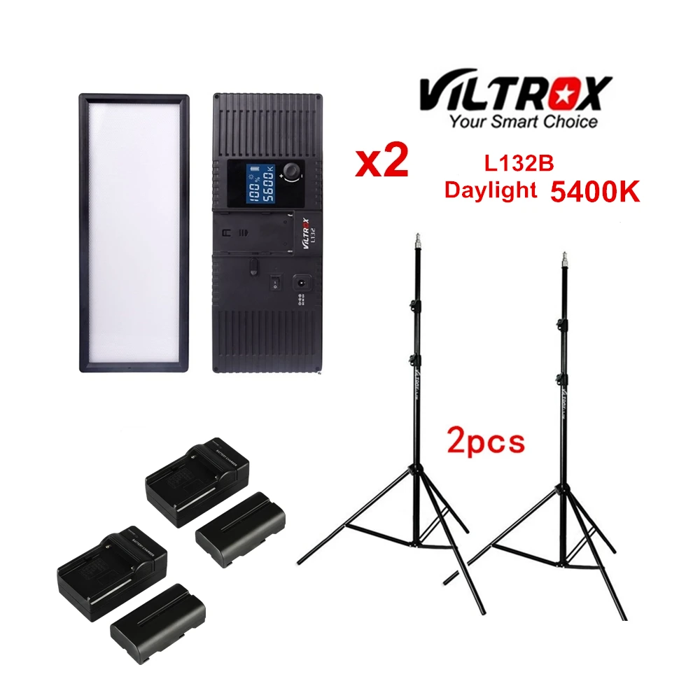 

Viltrox L132B Dimmable LED Video Light 5400K Studio LED Lighting Kit + Light Stand + battery+charger for Camera YouTube live